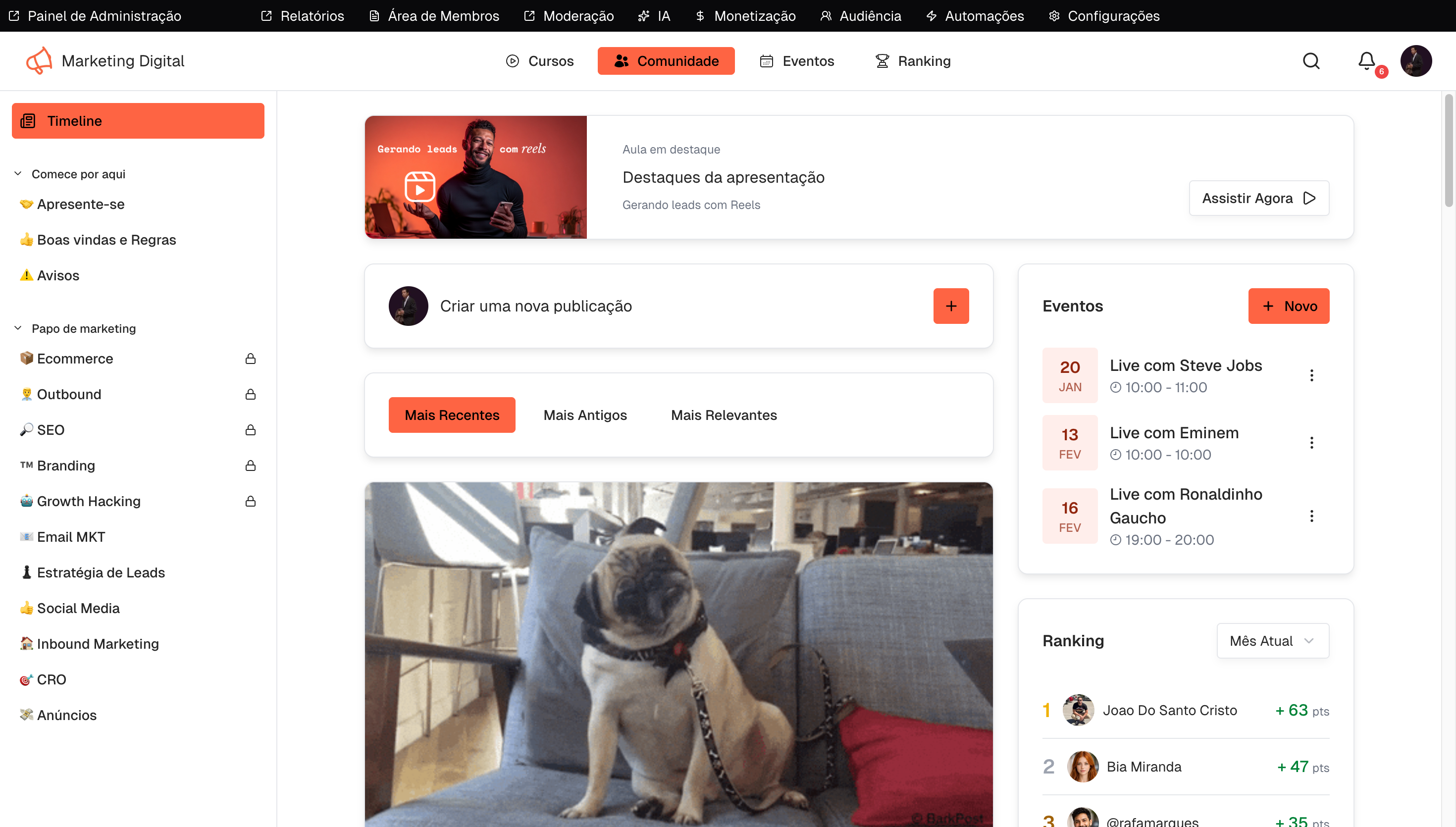 Página inicial da comunidade